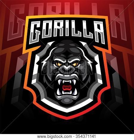 Gorilla Head Esport Mascot Logo Desain With Text