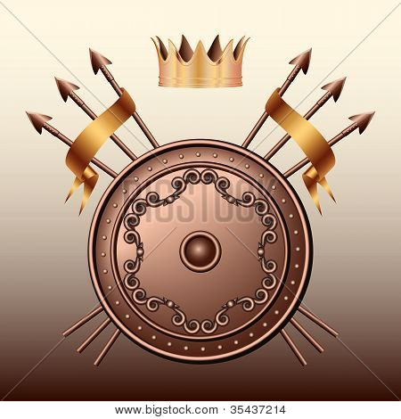 Crown, Bronze skjold og krydsede spyd.
