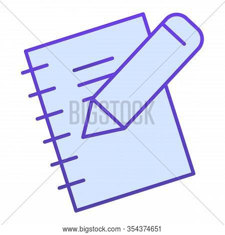 Notebook And Pencil Flat Icon. Exercise Book, Sheet Of Pocketbook With Wooden Stick. School Vector D