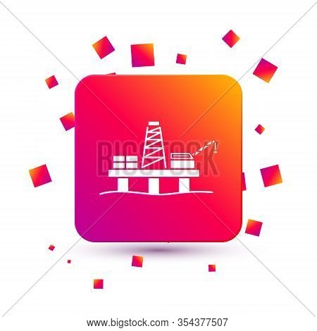 White Oil Platform In The Sea Icon Isolated On White Background. Drilling Rig At Sea. Oil Platform, 