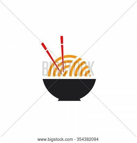 Bowl Of Noodle With Chopstick Simple Geometric Logo Vector