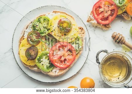 Italian Appetizer Friselle With Tomatoes, Cheese And Thyme. Italian Cuisine. Healthy Vegetarian Food