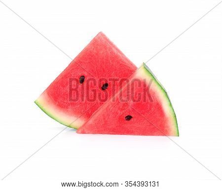 Sliced Of Watermelon Isolated On White Background.watermelon Is Hing Vitamin A And Low Callories.