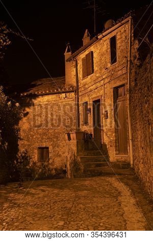 Ripatransone, Ascoli Piceno, Marches, Italy: Typical Street Of The Historic Town At Evening