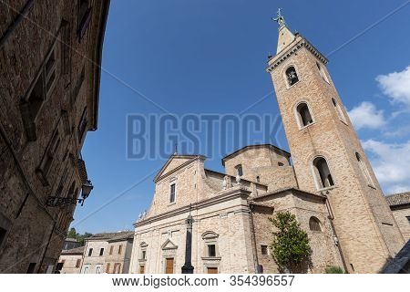 Ripatransone, Ascoli Piceno, Marches, Italy: Typical Street Of The Historic Town At Morning. Church