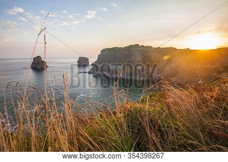 Orange Sunrise In Hendaye From The Top Of The Mount, France