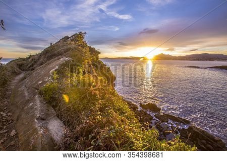 Beautiful Sunrise From The Town Of Fuenterrabia. Basque Country