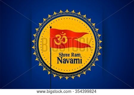 Shree Ram Navami Festival Card With Om Symbol Flag