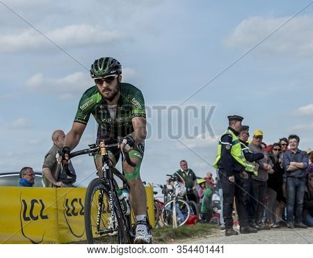 Gruson, France - April 12,2015: The French Cyclist, Morgan Lamoisso Of Team Europcar, Riding During 