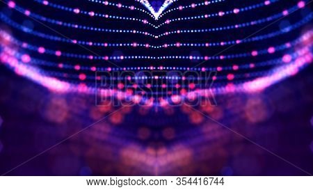 Blue Motion Design Background With Symmetrical Pattern. Abstract Sci-fi Background With Glow Particl