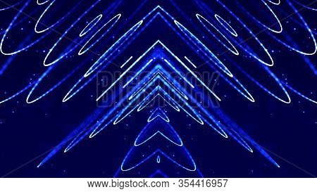 Blue Motion Design Background With Symmetrical Pattern. Abstract Sci-fi Background With Glow Particl