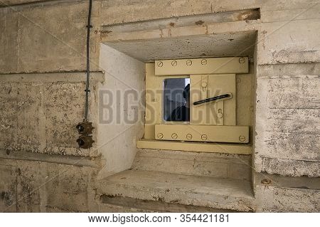 Inside View Of Windows And Room Of A German Second World War Bunker In Cap Ferret, France.