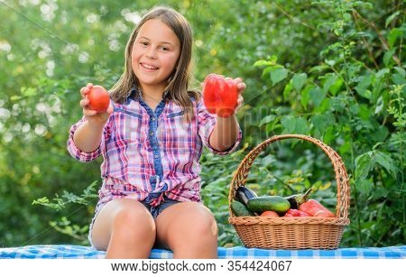 So Joyful. Little Girl Vegetable In Basket. Only Natural. Harvest Vitamin. Spring Market Garden. Kid
