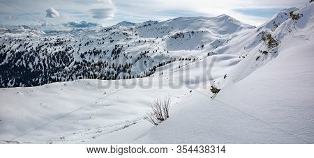 Snowy peaks, Planneralm skiing resort in winter,  Austrian Alps