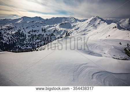 Snowy peaks, Planneralm skiing resort in winter,  Austrian Alps