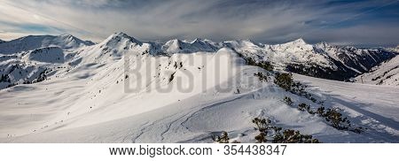 Snowy peaks, Planneralm skiing resort in winter,  Austrian Alps