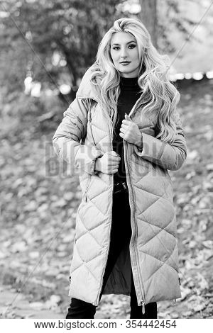 Oversized Jacket Trend. How To Rock Puffer Jacket Like Star. Puffer Fashion Trend Concept. Girl Fash