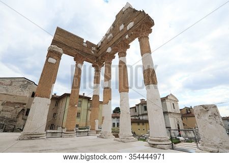 Ancient Roman Temple Of Capitolium In Brescia, Unesco World Heritage, Italy