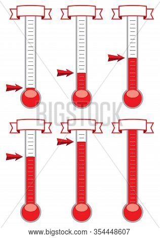 Vector Goal Thermometers At Different Levels Isolated On White Background