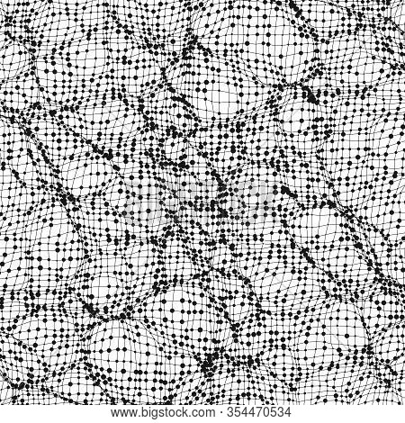 Wavy Abstract Background Consists Of Dots And Wireframe. Sound Or Physical Wave. Cyberspace. Abstrac