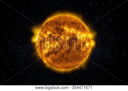 Sun Star in the Starry Sky of Solar System in Space. This image elements furnished by NASA.