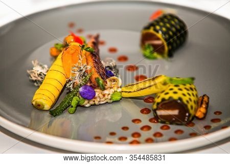 The Food In The Restaurant. Food Styling And Restaurant Meal Serving. Gourmet Restaurant Menu Concep