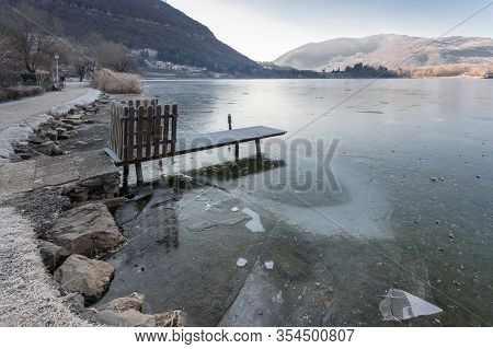 Endine Lake Completely Frozen. Endine Gaiano (bg) Italy - January 22, 2019.