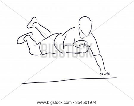 Vector Illustration Of A Rugby Player Wearing All Black Running With Ball
