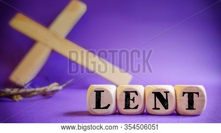 Lent Season,holy Week And Good Friday Concepts - Word Lent On Wooden Blocks In Purple Vintage Backgr