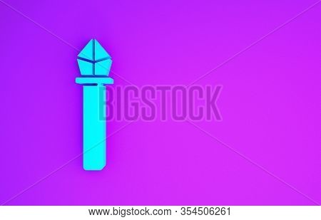 Blue Magic Staff Icon Isolated On Purple Background. Magic Wand, Scepter, Stick, Rod. Minimalism Con