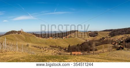 Austria - Slovenia Border. Vineyards Sulztal Panorama , Leibnitz Area South Styria Wine Street, Wine