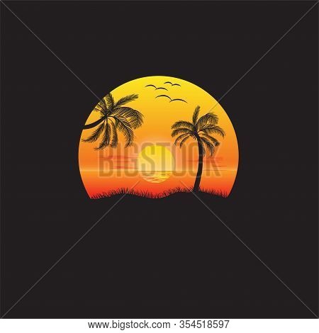 Sunset. T-shirt And Apparel Vector Design, Print, Typography, Poster, Emblem With Palm Trees.