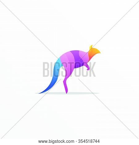 Kangaroo Logo Illustration Colorful Gradient Purple, Orange And Blue Color