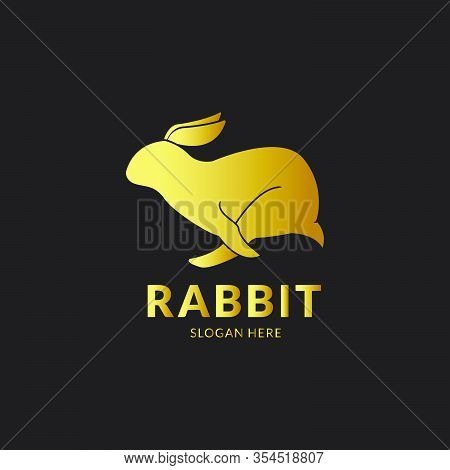 Rabbit Logo Template. Retro Vector Illustration Golden Color