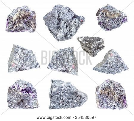 Set Of Various Stibnite (antimonite) Rocks Isolated On White Background