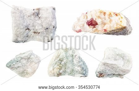 Set Of Various Carbonatite Rocks Isolated On White Background
