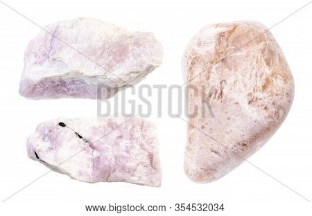 Set Of Various Ussingite Rocks Isolated On White Background
