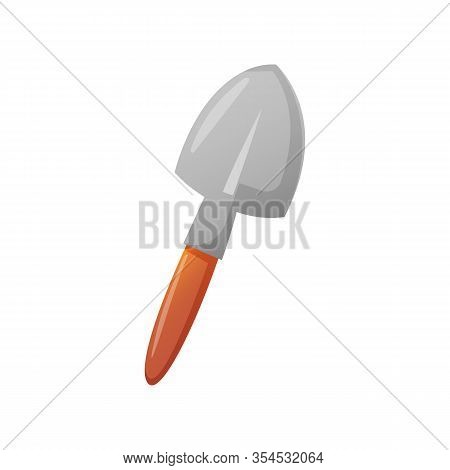 Gardening Metal Showel With Brown Handle Isolated On White.