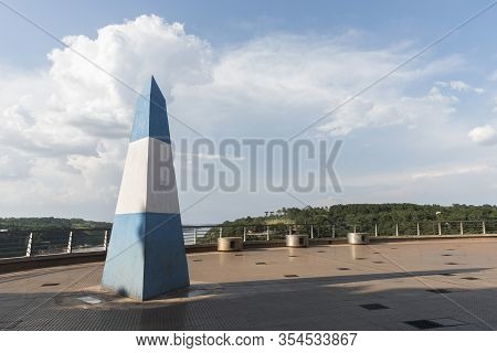 Obelisk Painted With The National Colors Of Argentina In The Triple Frontier, International Border B
