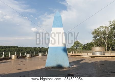 Obelisk Painted With The National Colors Of Argentina In The Triple Frontier, International Border B