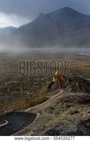 Landscape From Diskit Monastery. Diskit Monastery Also Known As Deskit Gompa Or Diskit Gompa Is The 