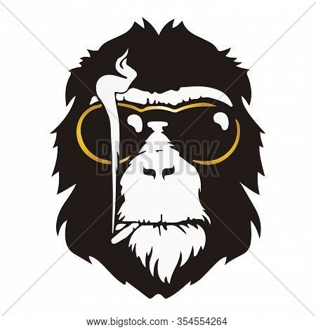 Monkey In Glasses From The Sun With A Cigarette In His Mouth. T-shirt Print