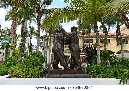 Miami Beach, Florida - February 29, 2020 - Fernando Botero Sculpture On Display On Lincoln Road Mall