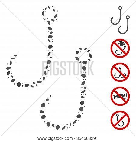 Dot Mosaic Based On Two Fishing Hooks. Mosaic Vector Two Fishing Hooks Is Composed With Scattered El
