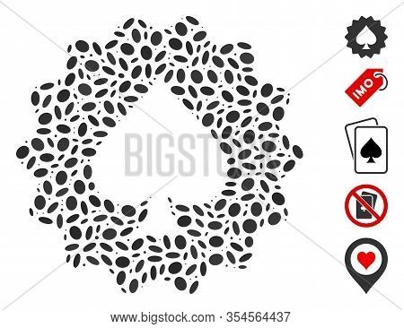 Dotted Mosaic Based On Spades Token. Mosaic Vector Spades Token Is Created With Randomized Oval Elem