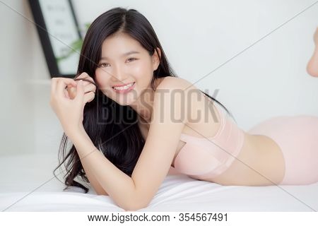 Beautiful Portrait Young Asian Woman Sexy In Underwear Figure Fit Relax With Seductive In Bedroom, A