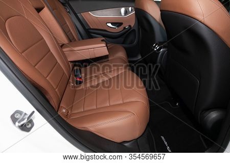 Novosibirsk, Russia - March 06, 2020:  Mercedes-benz  Glc-class,  Rear Seat For Passengers In Brown 