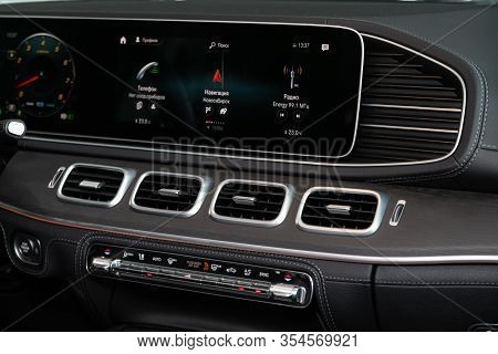 Novosibirsk, Russia - March 06, 2020:  Mercedes-benz  Gls-class,  Close-up Of The Central Control Pa