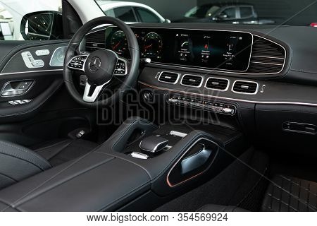 Novosibirsk, Russia - March 06, 2020:  Mercedes-benz  Gls-class, Luxury Car Interior - Steering Whee
