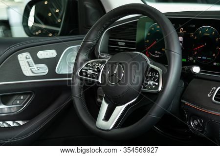 Novosibirsk, Russia - March 06, 2020:  Mercedes-benz  Gls-class, Luxury Car Interior - Dashboard, Pl